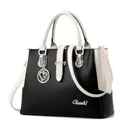Produktbild: BestoU Damen Handtaschen Schwarz groß taschen Leder moderne damen handtasche gross schultertasche Frauen Umhängetasche (Schwarz)