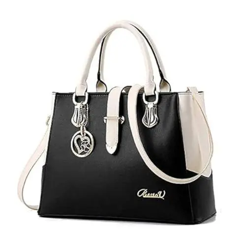 Produktbild: BestoU Damen Handtaschen Schwarz groß taschen Leder moderne damen handtasche gross schultertasche Frauen Umhängetasche (Schwarz)