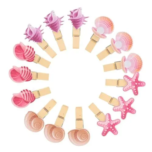 Produktbild: BESTOYARD 30St Fotostifte bürodeko büro Dekoration holzzwingen goldhochzeit dekoring Badetuch Karte Haken Foto Bastel Wäscheklammern Mini Foto-Pins Shell-Foto -Fotoclips Bambus Rosa