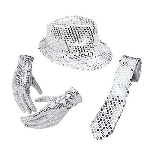 Produktbild: BESTOYARD Jazz Dance Accessoires mit Pailletten Hut, Shinny Pailletten Kostüm, Jazz Hip-Hop Dance Performance Zubehör Sets , Glitzer Krawatte, Handschuhe und Hosenträger für Bühnenauftritte, Karneval