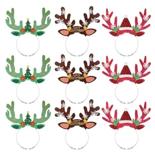 Produktbild: BESTOYARD Weihnachts-Stirnbänder, 9 stücke Weihnachten Rentiergeweih Stirnband Haarbänder Weihnachtsmütze Weihnachten Kopfbedeckung für Weihnachtsfeier Kostüm Party