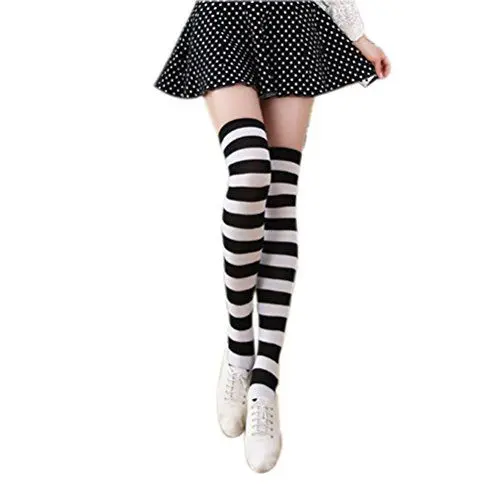 Produktbild: BESTOYARD Breit Streifen Kniestrümpfe Damen Mädchen Overknee Strümpfe 1 Paar (Schwarz und Weiß)