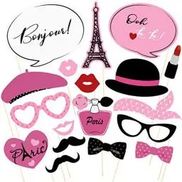 Produktbild: BESTOYARD Paris Foto Booth Requisiten Kit Paris Party Dekoration Paris Themenorientierte Requisiten für Geburtstag Hochzeitsclub Junggesellenabschied Gefälligkeiten （18 STÜCKE Rosa）