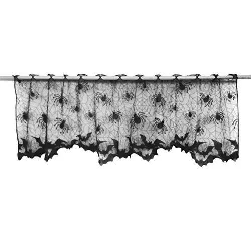Produktbild: BESTOYARD Spinnennetz Fledermäuse Fenster Vorhang Halloween Spitze Kamin Mantel Schal für Spuk Cobweb Halloween Spider Web Dekoration (Schwarz)