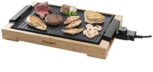 Produktbild: Bestron AG2000BB Teppanyaki Grillplatte mit Bambusgehäuse, Elektrischer Tischgrill mit Antihaftbeschichtung, 2.000 Watt, Schwarz, Metal