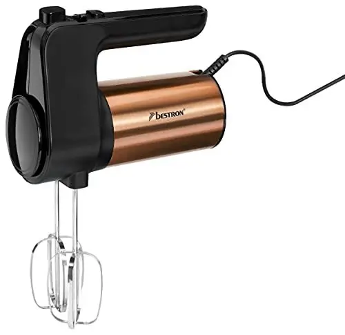 Produktbild: Bestron AHM1000CO Power Handmixer, Elektrischer Handrührer mit 2 Schneebesen und 2 Knethaken, 6 Stufen, 400 Watt, Schwarz/Kupfer, Kunststoff