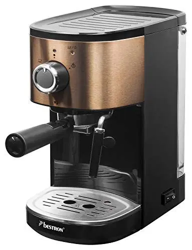 Produktbild: Bestron Espressomaschine für 2 Tassen, mit schwenkbarer Dampfdüse, 15 bar, 1450 Watt, Farbe: Kupfer