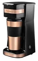 Produktbild: Bestron Kaffeemaschine mit Isolierbecher, Camping Kaffeemaschine für gemahlenen Filterkaffee, kleine Kaffeemaschine für 2 Große Tassen, 750 Watt, Farbe: Kupfer