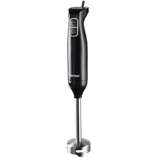 Produktbild: Bestron Stabmixer, Pürierstab mit 2 Geschwindigkeitsstufen & ergonomischer Handgriff, Staab abnehmbar, Material: Edelstahl, Farbe: Schwarz/Silber