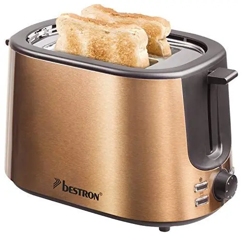Produktbild: Bestron Toaster mit 2 Röstkammern, Krümelschublade und Brötchen-Röstaufsatz, 1.000 W, Edelstahl in Kupfer-Optik