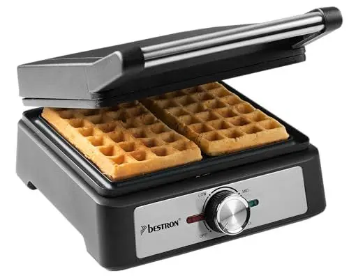 Produktbild: Bestron Waffeleisen für belgische Waffeln, Brüsseler Waffeleisen für zwei dicke Waffeln, mit Antihaftbeschichtung & Cool Touch Handgriff, Black Label Kollektion, Farbe: Mattschwarz