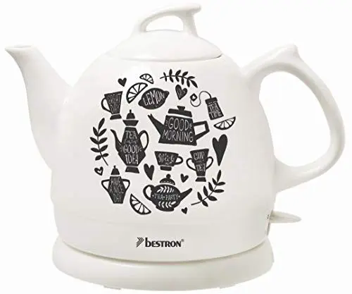 Produktbild: Bestron Wasserkocher im Retro Design, 0,8 Liter, Ca. 1800 Watt, Keramik, Aufdruck: Tea Party