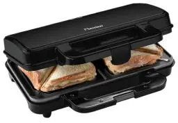 Produktbild: Bestron XL Sandwichmaker, Antihaftbeschichteter Sandwich-Toaster für 2 Sandwiches, inkl. automatischer Temperaturregelung & Bereitschaftsanzeige, 900 Watt, Farbe: Schwarz Mattiert