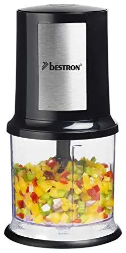 Produktbild: Bestron elektrischer Multi-Zerkleinerer, Universalzerkleinerer mit zwei Schneidemessern & 500ml Kapazität, große Pulstaste, 400 Watt, AKC200, Farbe: Schwarz / Silber