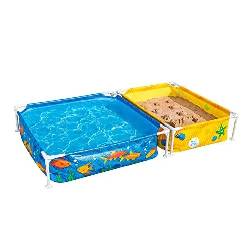 Produktbild: Bestway My First Frame Pool mit Sandkasten 213 x 122 x 30,5 cm, buntes Unterwasser-Design, eckig