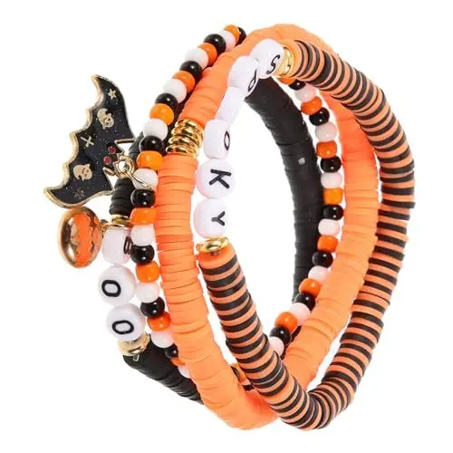 Produktbild: BESTYASH 1 Satz Buchstabenperlen Schmuck Halloween-party-armbänder Armbänder Aus Tonperlen Armbänder Ästhetisch Perlenarmbänder Armbänder Für Frauen Halloween Armband Elastisch Polymer-ton
