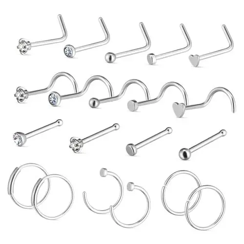 Produktbild: BESTYASH 1 Satz Nasenstecker-Set Nasenschmuck Gestüt Nasenringe Bling Nasenring Körperpiercings Schmuck Nasenring Nieten Nasenpiercings Nasenringe Reifen Rostfreier Stahl Silver