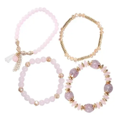 Produktbild: BESTYASH 1stk Quasten Geschichtetes Kristallarmband Handkette Quasten Armband Kristall Armreif Stretch Mehrlagig Armbänder Kieselgel Rosa Zubehör Europäisch Und Amerikanisch