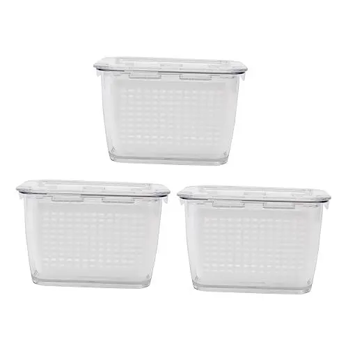 Produktbild: BESTYASH 3 Stück Kühlschrank Frischhaltedosen Teiliges Stapelbare Aufbewahrungsboxen für Obst und Gemüse mit Abtropfgitter Robustes und Langlebiges Material für Lebensmittelaufbewahrung