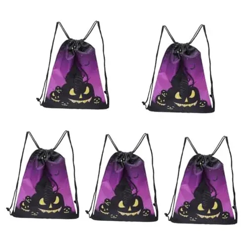 Produktbild: BESTYASH 5 Stück Halloween Rucksack Wasserdicht Sporttasche Aufbewahrungstasche Für Halloween Tragetasche Halloween Leckerli Tasche Halloween Kordelzugtasche Damen Rucksack