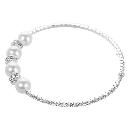 Produktbild: BESTYASH Brautarmbänder Perlenarmbänder Brautschmuck Perlenhochzeitsarmband Perlenarmband armband mit perlen hochzeitsmode Metallarmbänder Manschettenarmband aus Strass Zinklegierung Silver
