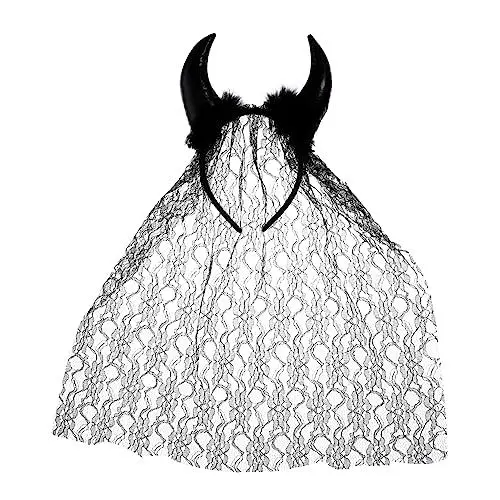 Produktbild: BESTYASH Teufelshörner Haarreif Mit Schleier Schwarzes Halloween Kostüm Zubehör Für Partys Cosplay Und Themenveranstaltungen
