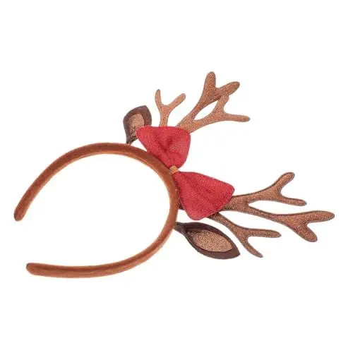 Produktbild: BESTYASH Haarreifen Rentier Mit Geweih Und Ohren Weihnachtskopfschmuck Für Und Erwachsene Festliche Dekoration Für Partys Cosplay Und Karneval Braunes Design Mit Schleife