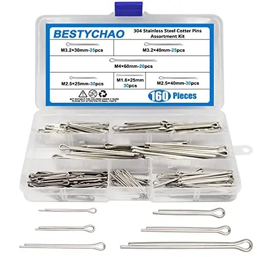 Produktbild: BESTYCHAO 160 Stk Splinte Sortiment Edelstahl Splinte Set, Metallsplinte Federsplinte Clips für Autos Wohnmobile