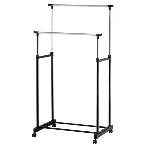 Produktbild: bestyks Kleiderständer,Kleiderständer auf Rollen,3 Tier Kleiderstange Größe 145 x 43 x 160cm,Doppelstangen-kleiderständer (AMJD27600)