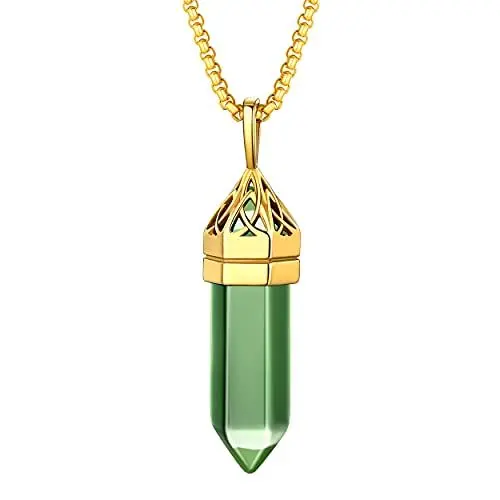 Produktbild: Bestyle Kristall Kette Halskette Herren Mondstein Kettenanhänger Bergkristall Kette Kristalle Heilsteine Edelstahl Gold