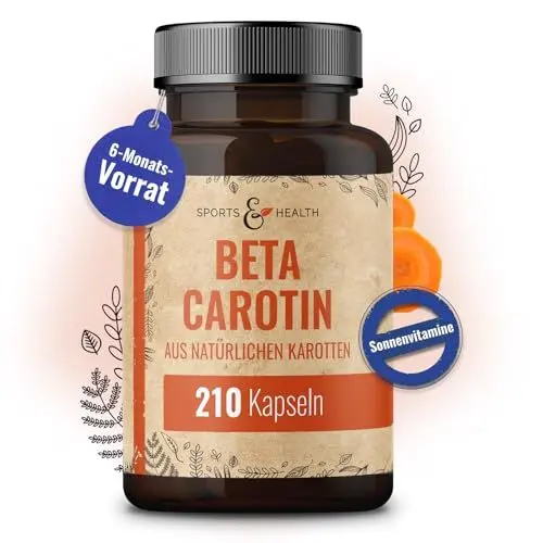 Produktbild: Beta Carotin Kapseln Aus Natürlichen Karotten – 210 Beta Carotin Bräunungskapseln – 7mg BetaCarotin pro Kapsel – Vorratspaket Karotin Kapseln – hochdosierte Bräune von innen