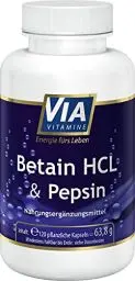 Produktbild: Betain HCL + Pepsin 120 vegane Kapseln, 1700mg Betain HCL, hochdosiert, in Deutschland hergestellt