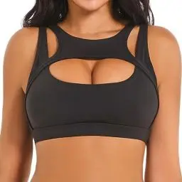Produktbild: Betaven Push-up Sport-BH für Frauen Sexy Hollow Crop Tops mit abnehmbaren Cups Yoga Workout Running Medium Support Bra,Schwarz,L
