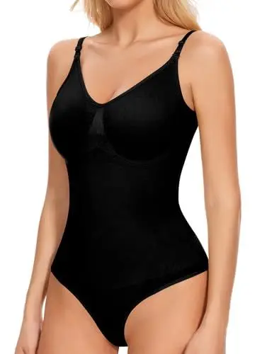 Produktbild: Betaven Shapewear Damen Bauchweg Tanga Bodysuit Leicht Formend Body Shaper mit Verstellbarer Schultergurt,Schwarz,M