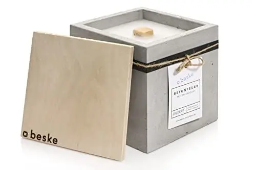 Produktbild: Betonfeuer® - Das Original der Beske-Manufaktur | Modell 'Fuego' | 17x17x17cm mit Dauerdocht | Wiederbefüllbare Fackel | Unendliche Brenndauer | (Ohne Nachfüllwachs, Löschbrett aus Holz)