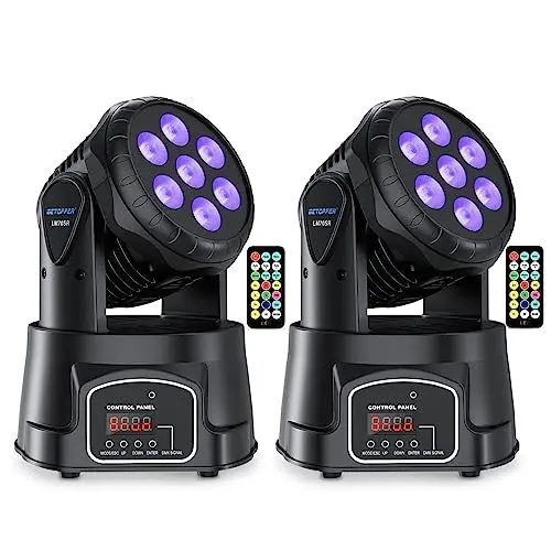 Produktbild: BETOPPER Moving Head Bühnenlicht LED 7x8W DMX RGBW Professioneller Mini Moving Head Spot Beam 4 in1 Strobe Beleuchtung Effekt für DJ Disco Halloween Club Hochzeit Home Party (LM70SR, 2 Stück)