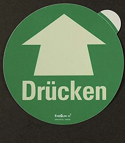Produktbild: Betriebsausstattung24® Drücken Türschilder bedruckt, Folie langnachleuchtend HI150