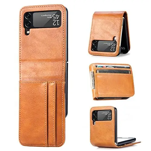 Produktbild: betterfon Hülle für Samsung Galaxy Z Flip 3 5G - Handyhülle Galaxy Z Flip3 5G, Flip Case Klapphülle Schutzhülle mit Kartenfächer für Samsung Z Flip 3 5G, Braun