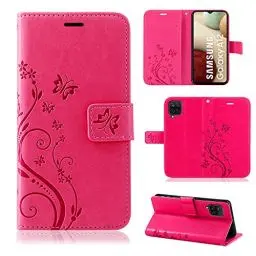 Produktbild: betterfon Samsung Galaxy A12 Hülle - Handyhülle Samsung A12 Klapphülle Schutzhülle mit Kartenfächer für Galaxy A12 Blume Pink