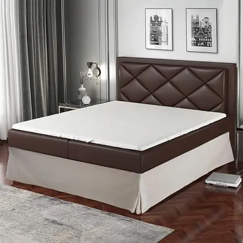 Produktbild: Betthusse 180x200 Beige – Mit 4 Seiten von 30 cm für Bett 180 x 200 cm – Bettrock 180 x 200 cm – Schutz für Lattenrost 180 x 200 – Bezug für Lattenrost 180 x 200 cm – Bettgestell