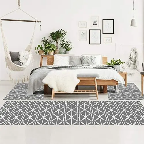 Produktbild: Bettumrandung Schlafzimmer - Hochflor Teppich-Läufer 70x140cm/ 70x230cm in Grau - Teppiche im Ethno Skandi Stil