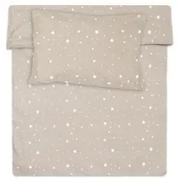 Produktbild: Bettwäsche 100x135 Kinder Baumwolle – Kinderbettwäsche Baby Jungen Mädchen Bettwäsche-Sets Bettbezug 100 x 135 cm Kissenbezug 40x60 Beige mit Weiß Sternen