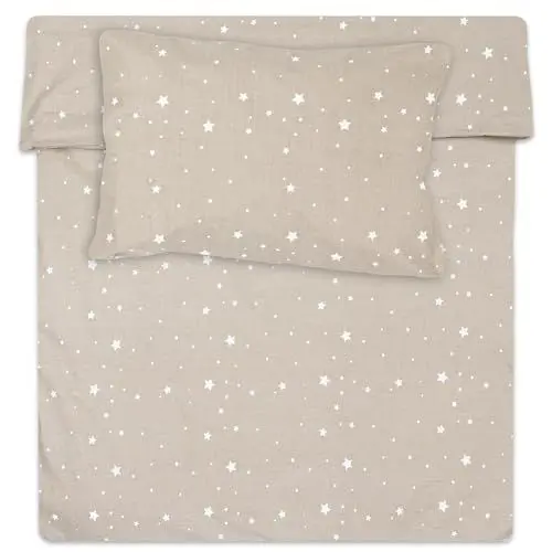 Produktbild: Bettwäsche 100x135 Kinder Baumwolle – Kinderbettwäsche Baby Jungen Mädchen Bettwäsche-Sets Bettbezug 100 x 135 cm Kissenbezug 40x60 Beige mit Weiß Sternen