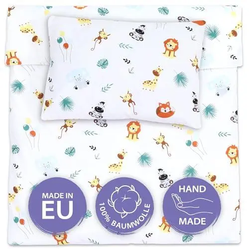 Produktbild: Bettwäsche 90x120 Kinder Baumwolle – Kinderbettwäsche Baby Jungen Mädchen Bettwäsche-Sets Bettbezug 90 x 120 cm Kissenbezug 40x60 Safarimotiv