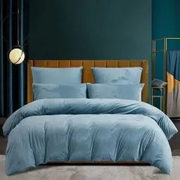 Produktbild: Bettwäsche Plüsch 200x220 Winter Flauschig Flanell Blau Hellblau Winterbettwäsche Bettbezug Set Fleece Warme Plüschbettwäsche Microfaser Bettwäscheset und Kopfkissenbezüge 80x80 cm mit Reißverschluss