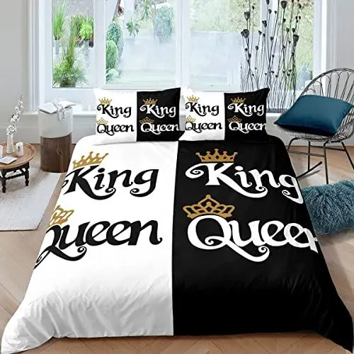Produktbild: Bettwäsche-Set, King und Queen, 140 x 200 cm, Bettbezug, Schwarz und Weiß, für Erwachsene, Paare, Frauen, Männer, Bettwäsche, Sweet Love Decor, Bettbezug aus Mikrofaser, luxuriös, Geschenk, 2-teilig