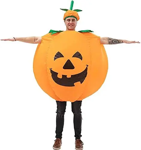 Produktbild: BETTWITEH Halloween Kürbis Kostüme für Erwachsene Aufblasbare Kürbis Kostüm Blow Up Kürbis Anzug Lustige Kürbis Gesicht Jumpsuit Fancy Kleid für Halloween Party Weihnachtsmaske