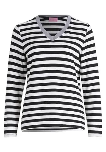 Produktbild: Betty Barclay Damen Ringelshirt mit V-Ausschnitt Schwarz/Weiß,48