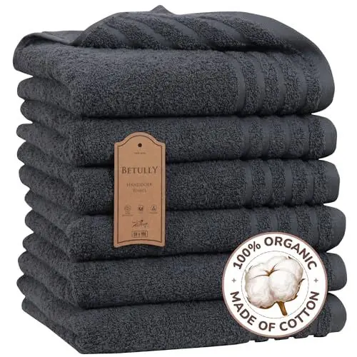 Produktbild: Betully 50x100 cm Handtücher Set 6 Stück aus 100% Baumwolle Schnelltrocknendes 500 gr/m² Türkisches Baumwolle Gästehandtücher Set (Anthrazit)