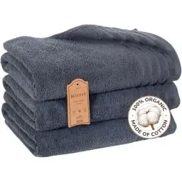 Produktbild: Betully 70x140 cm Badetücher Set 3 Stück aus 100% Baumwolle Schnelltrocknendes 500 gr/m² Türkisches Baumwolle Gästehandtücher Set (Anthrazit)